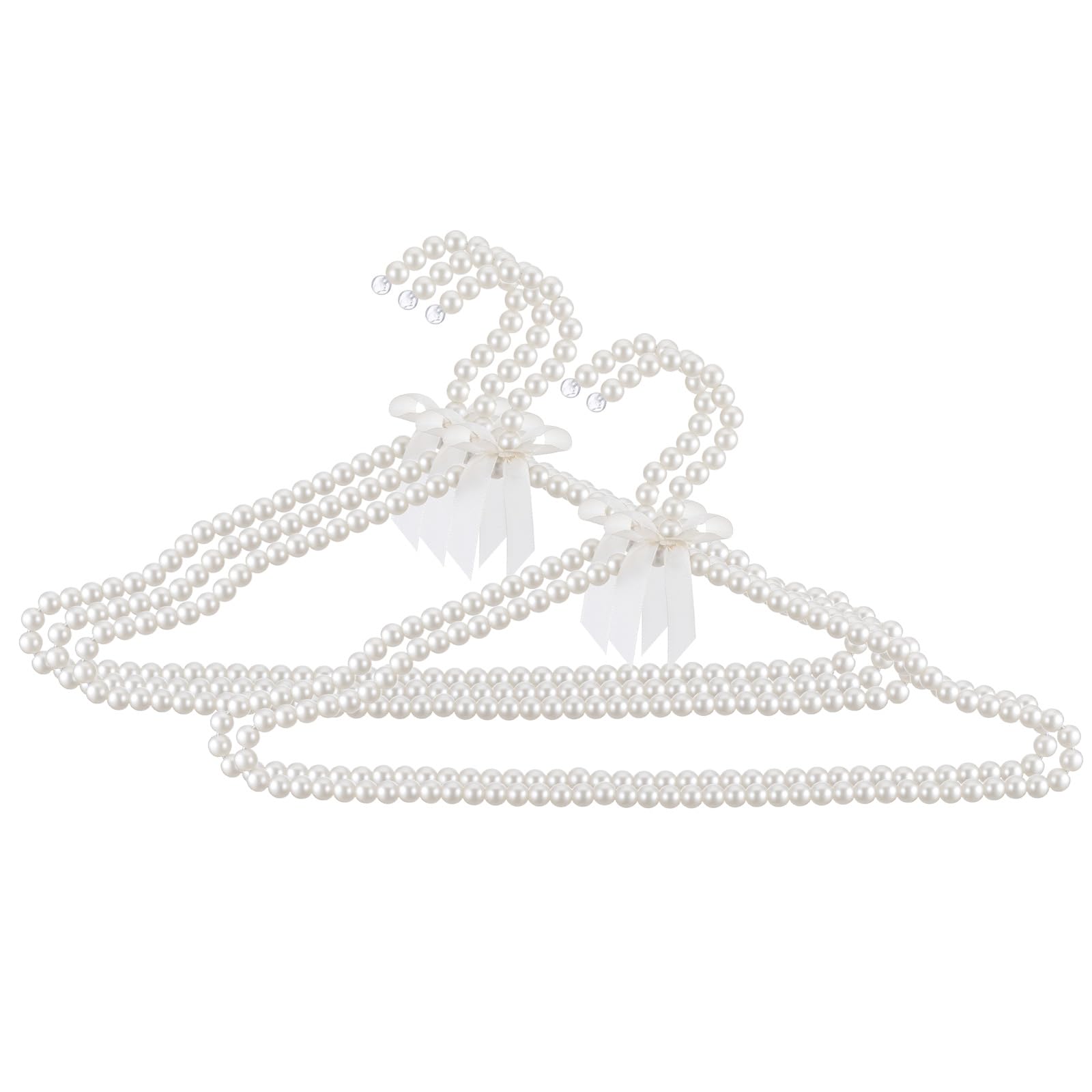 Photo 1 of 1 Pack Pearl Beaded Clothes Hangers Clothing Hanger with Ribbon Bowknot Elegant Bridesmaid Hangers Closet Coat Storage Organizer for Women Bride Wedding (White)