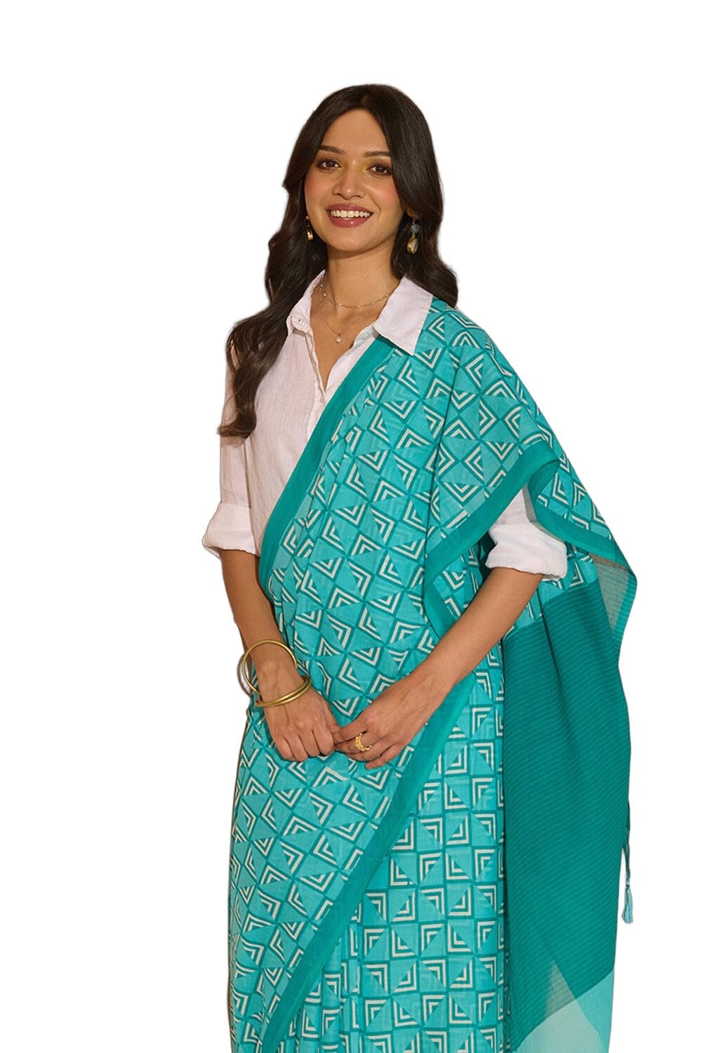 Blue Screen Printed Bengal Pure Cotton Mulmul SareeWith Unstitched Blouse(SAPP01AD8118-Blue)-image-19