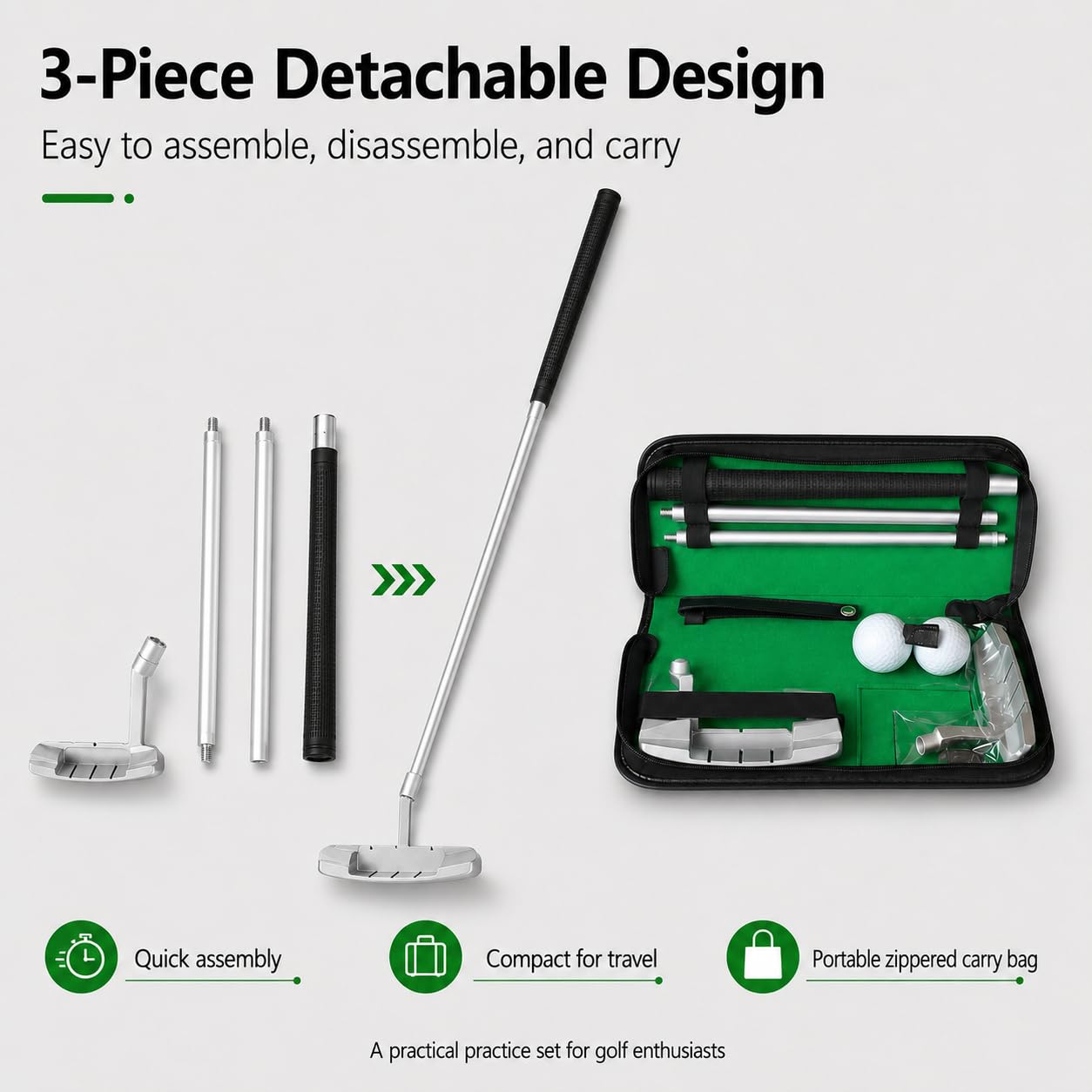 VOBOR Minigolf für Zuhause, Golfschläger Kit für Indoor Putting, Putting Cup, Übungsschläger Putter Kit mit Bällen und Tasche, Minigolf Schläger für Golfbegeisterte