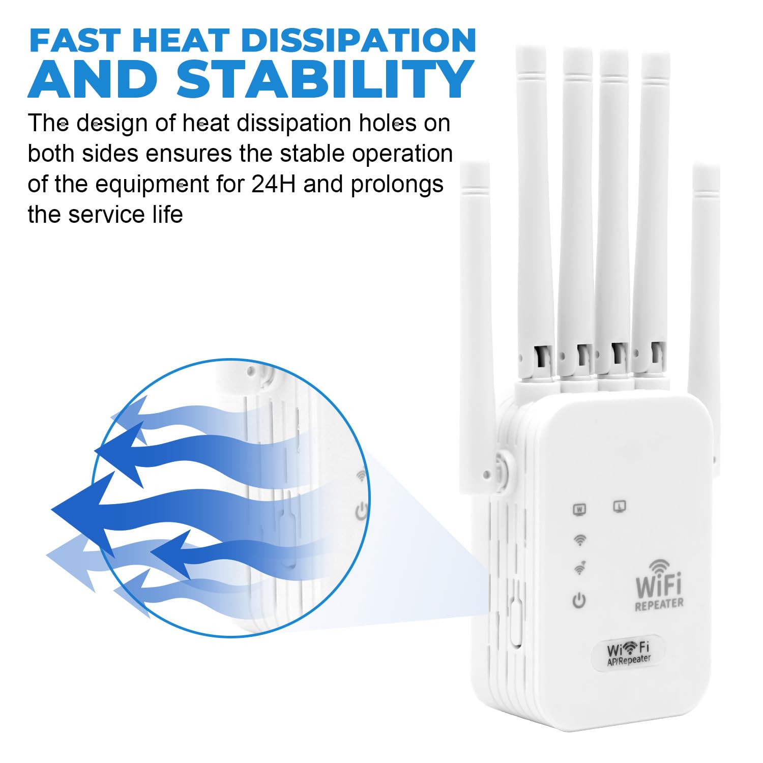 Amplificateur WiFi, Répéteur WiFi Puissant Longue Portée avec 6 Antennes et 2 Ports Ethernet, WiFi Extender Signal Fort, Compatible Fibre & Toutes Box, Mode AP/Repeater/Routeur