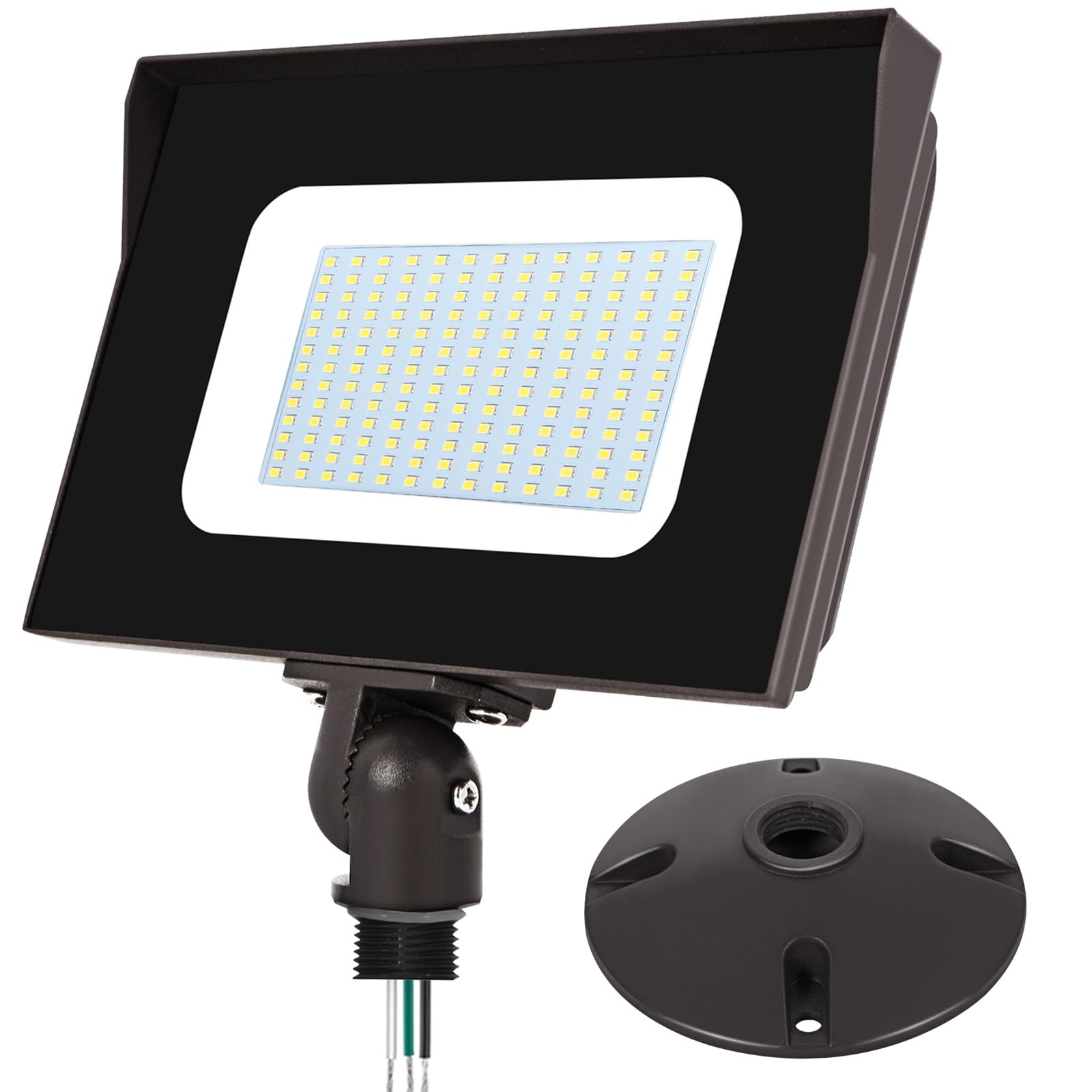 Tesoorda LED Flood Lights Outdoor, 100W LED Flood Light with Knuckle, 13000LM IP65 Outside Work Light with Dusk to Dawn Photocell, 5000K Portable