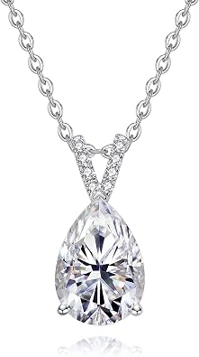 14K Solid White Gold Moissanite Pendant Necklace for Women, 1-2 Carats D Color & Flawless Moissanites, 40+2+3mm Adjustable Matched Color Sterling Silver Chain, Elegant Jewelry Box Packed