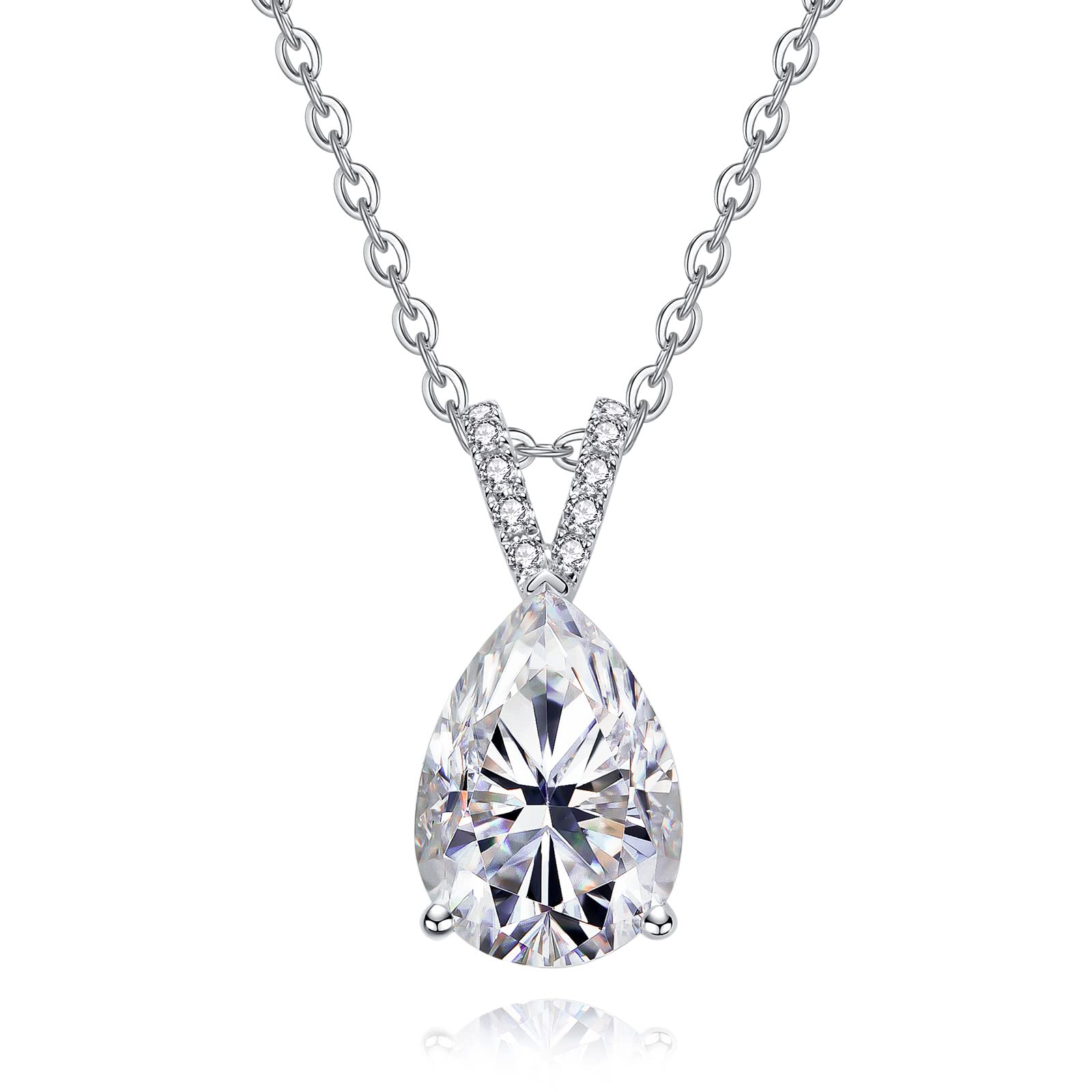 CADYNO14K Solid White Gold Moissanite Pendant Necklace for Women, 1-2 Carats D Color & Flawless Moissanites, 40+2+3mm Adjustable Matched Color Sterling Silver Chain, Elegant Jewelry Box Packed
