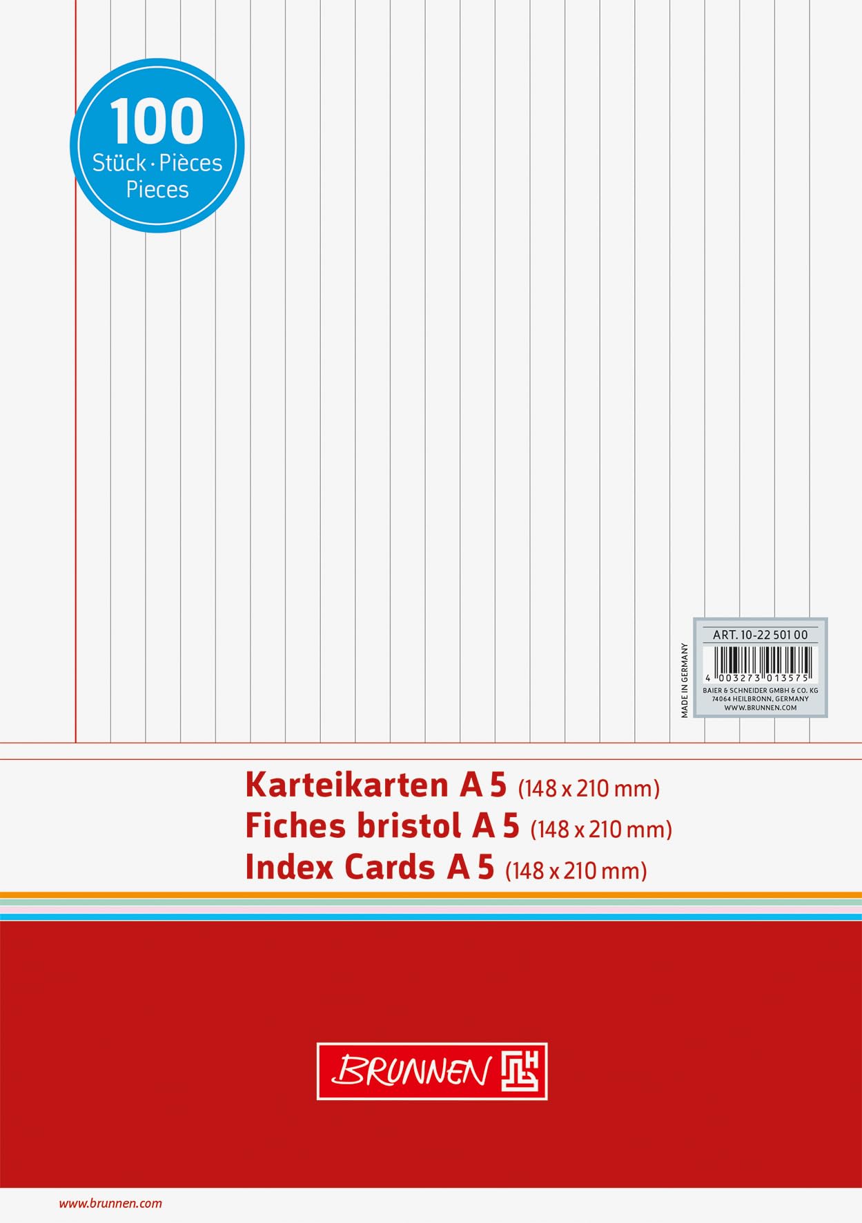 BRUNNEN Karteikarte A5 lin ws 100St