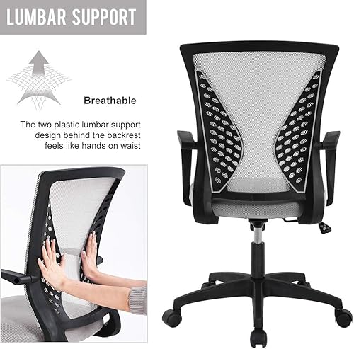 Miniatura 10 de HHS Silla ergonómica de oficina, silla de escritorio de malla, silla de computadora giratoria con soporte lumbar, ruedas ajustables con respaldo