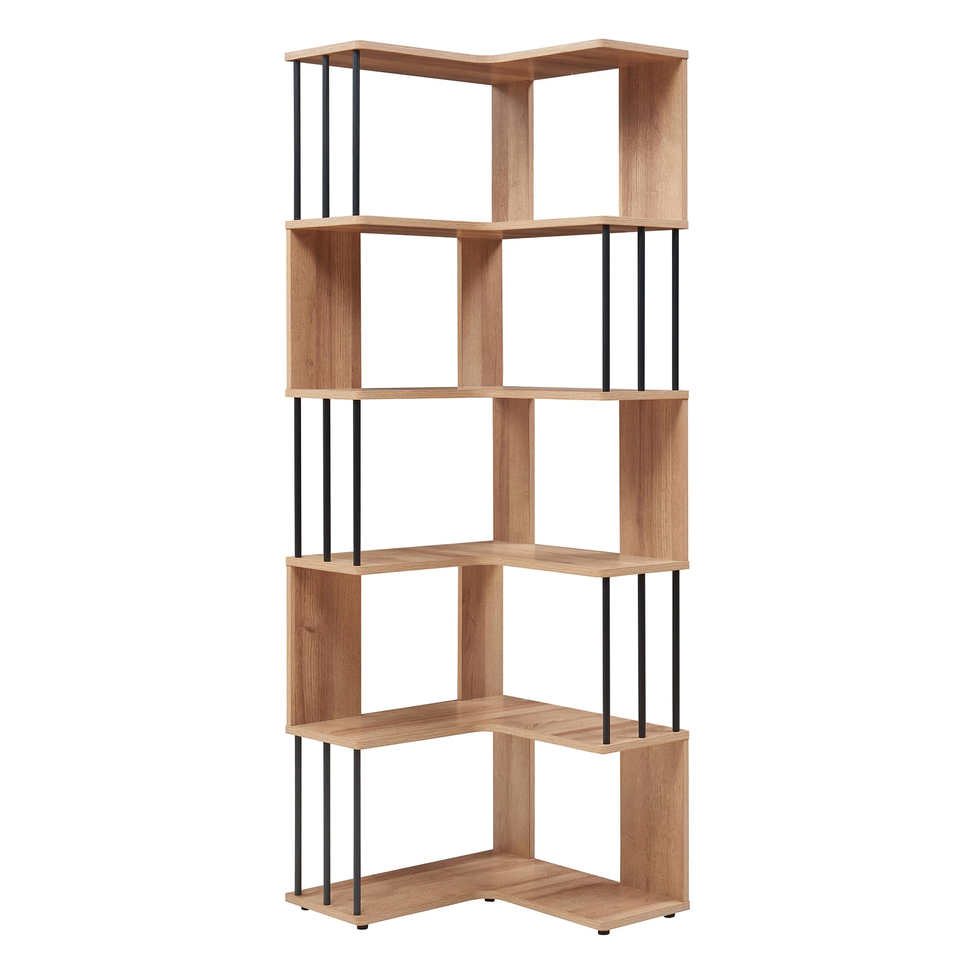 [en.casa] Eckregal Afrel Bücherregal mit 5 Ebenen 160 x 54 x 54 cm offenes Regal Standregal für Wohnzimmer Büro Schlafzimmer Eicheoptik