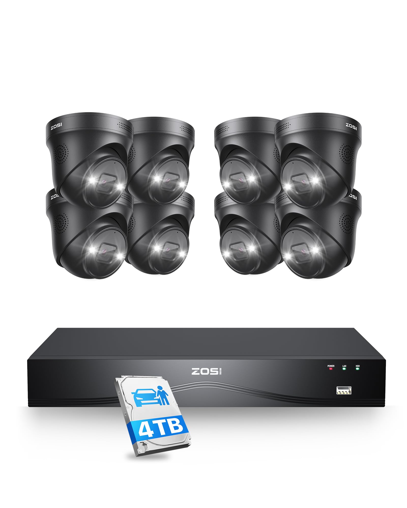 ZOSI 16CH 4K PoE Security Camera System with 4TB HDD,8pcs 8MP 4K PoE Cameras Outdoor Indoor,Person Vehicle Detection,Two-Way Talk,Spotlight Siren Alarm,Color Night Vision,8MP NVR for 24/7 Recording