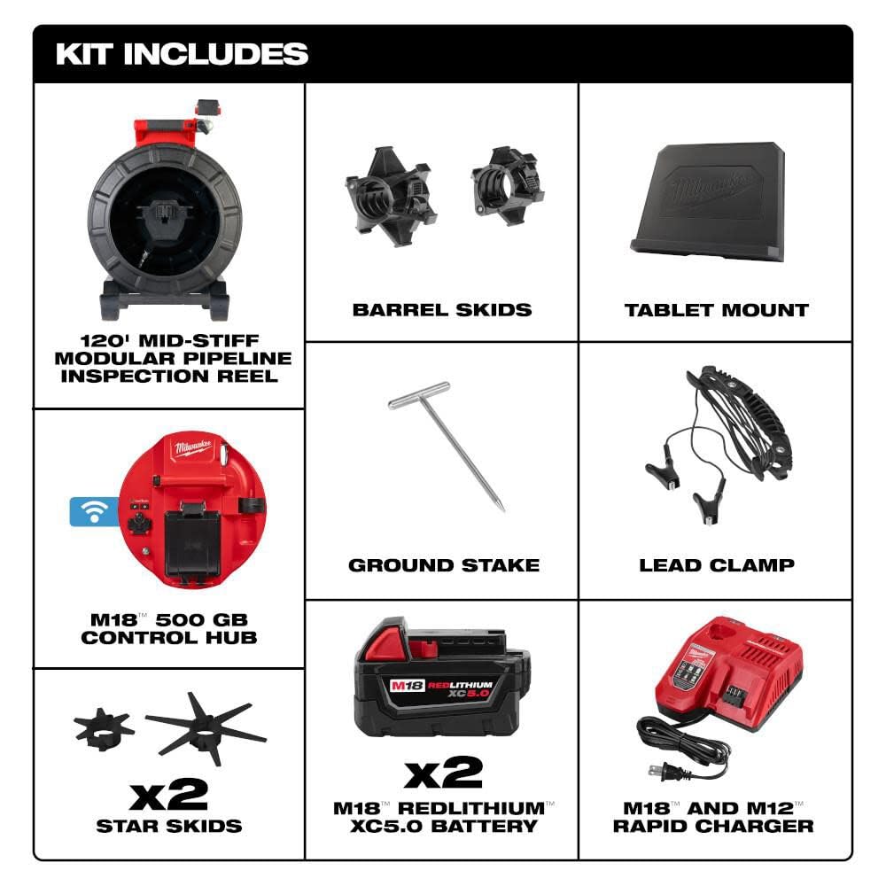 Milwaukee M18 120 Ft. Mid-Stiff Modular Pipeline Inspection System Kit