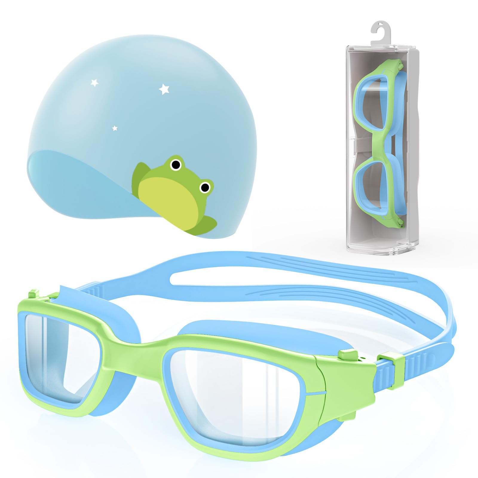 Zeligerstar Kids Swim Goggles with Free Silicone Swim Cap in Candy Dual-Tone: Leak-Proof, Anti-UV Lenses for Ages 6-14, Includes Hard Case & Bonus Swim Cap