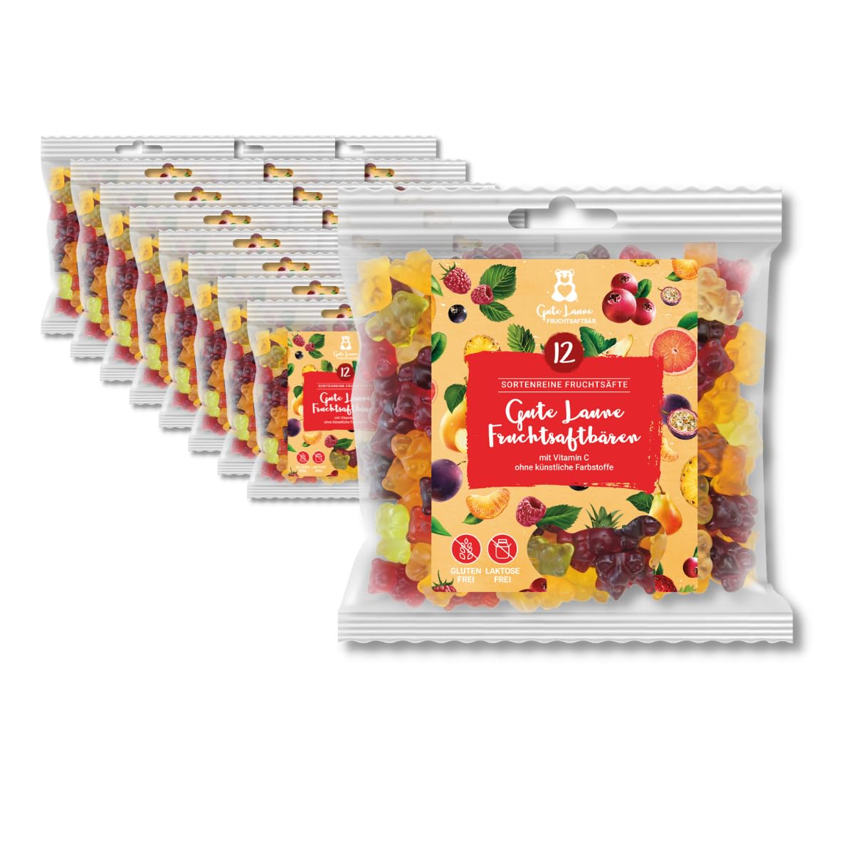 Gute Laune Fruchtsaftbär Großverpackung 3,45kg (23 x 150g) - Premium Gummibärchen mit 20% Fruchtsaft - Snacks für Büro, Konferenzraum, Empfang, Firmen & Mitarbeiter