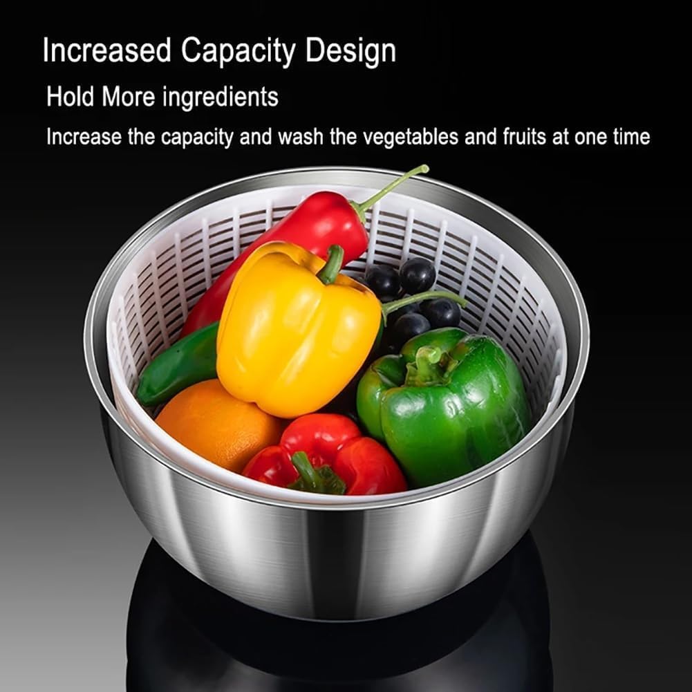 Genérico Centrifugadora de Ensalada Eléctrica, Secadora de Lechuga Automática 4,8 L, Lavadora de Ensalada Acero Inoxidable, Recargable USB, para Verduras, Lechugas, Frutas y Hortalizas