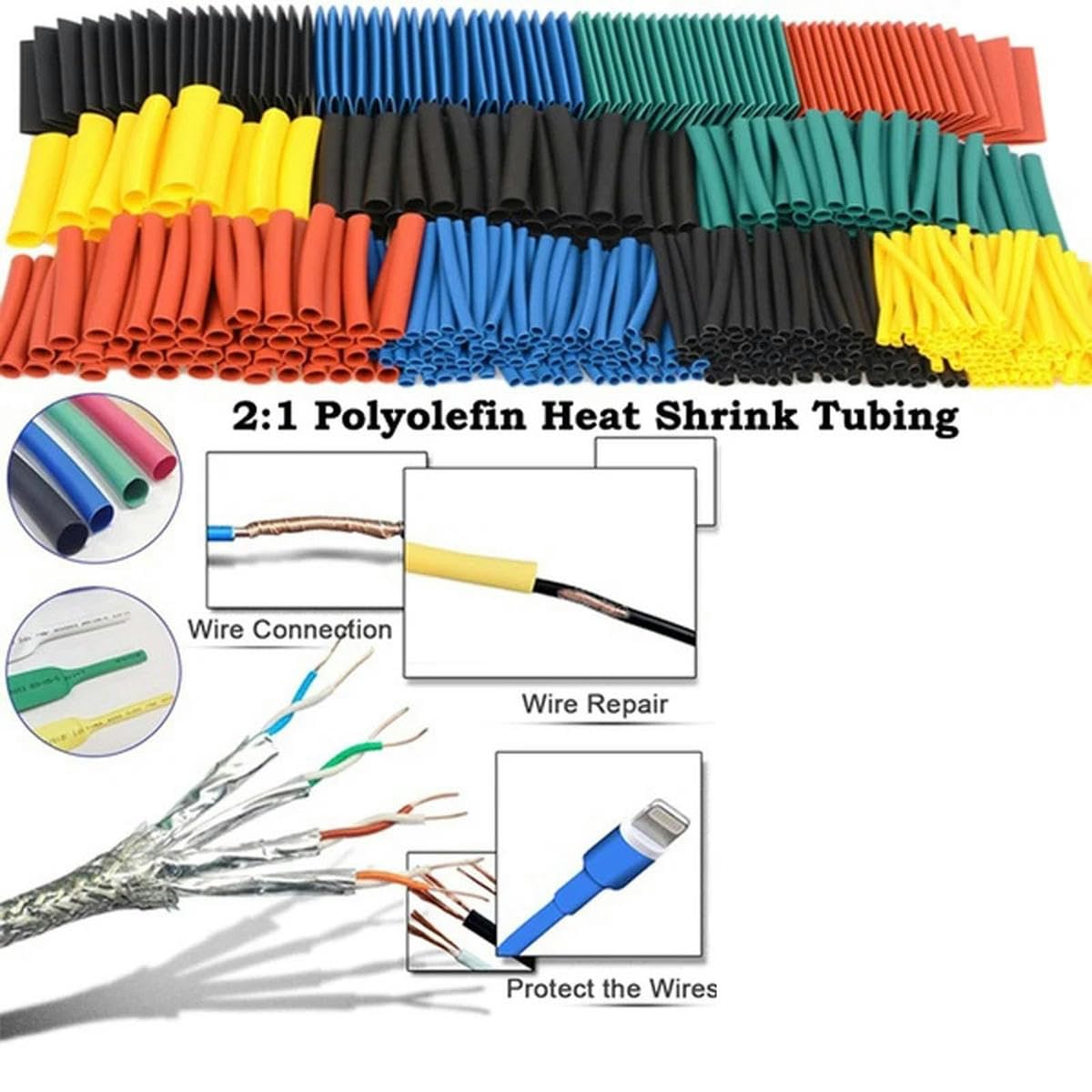 Kit de tubos termorretráctiles, tubo termorretráctil, paquete surtido, aislamiento diy para cables, envoltura retráctil, 328 Uds. En caja