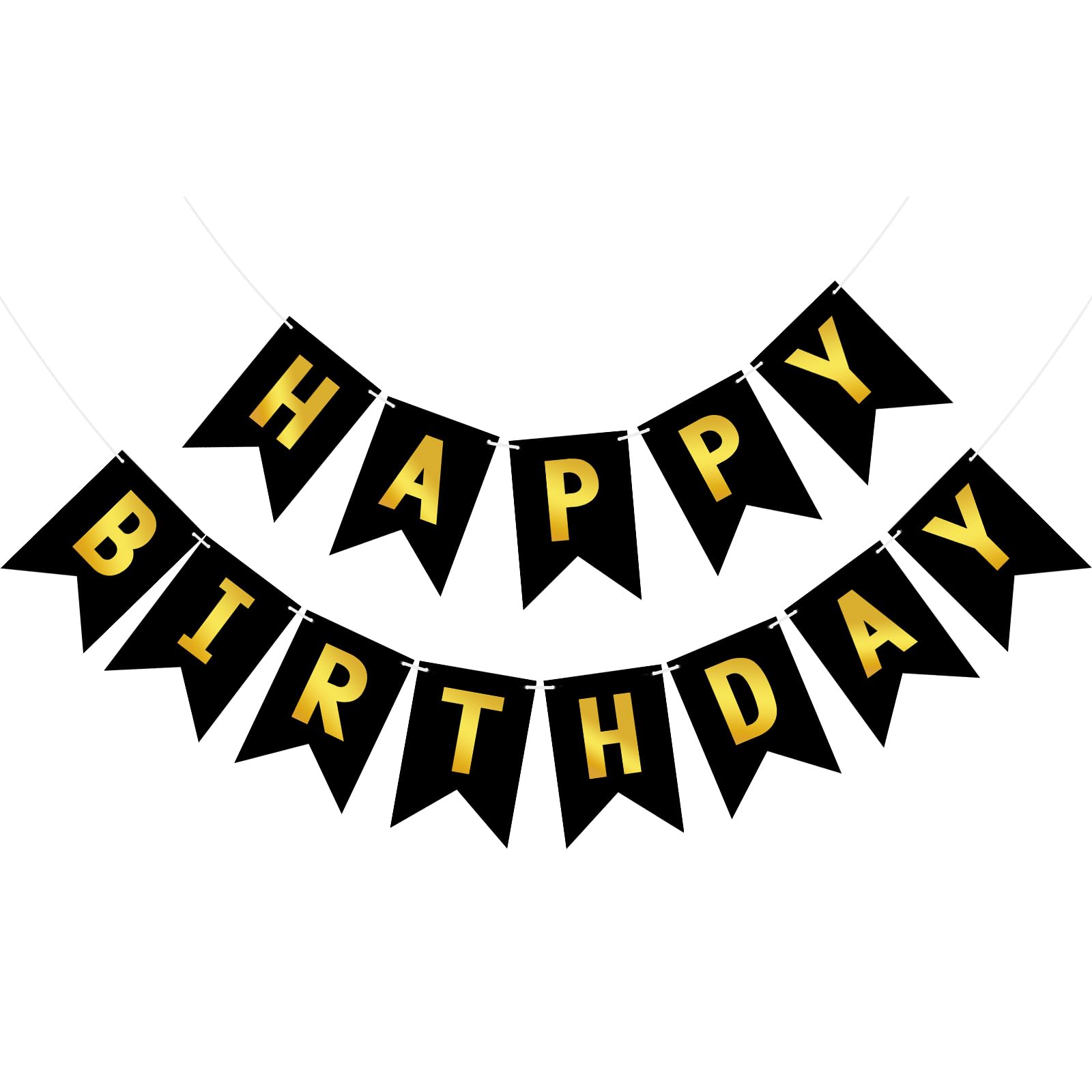 Hooqict Happy Birthday Banner Black and Gold Birthday Decorations for Kids Men Women Black Party Banner Decorations Supplies Wall Door Garland Sign Bunting Flag