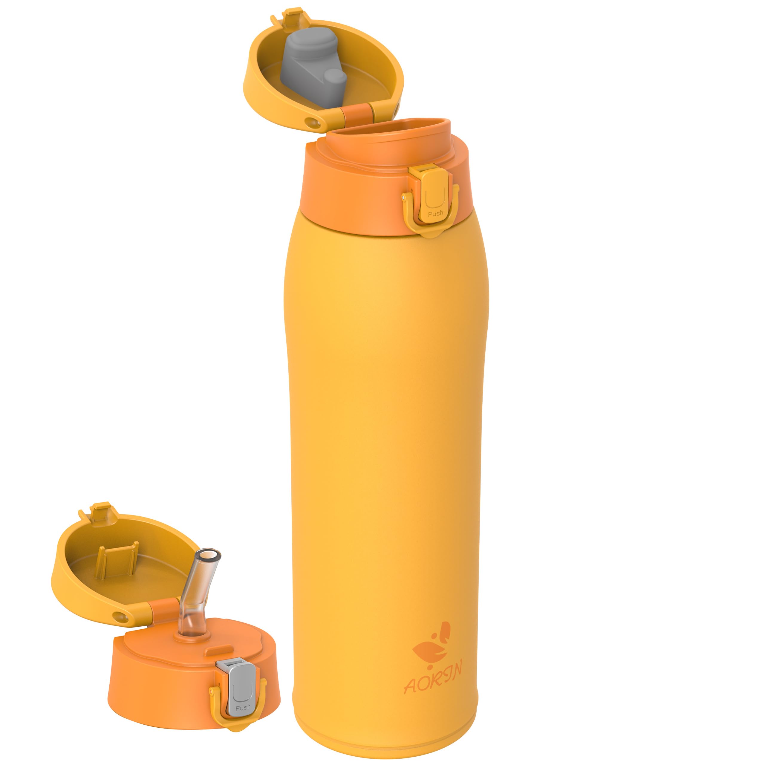AORIN Trinkflasche Edelstahl 18/8, 950ml, Auslaufsicher Thermoskanne Isolierflasche Doppelwandig mit 2 Deckel, BPA-Frei Sportflasche, Trinkflaschen für Sport, Schule, Outdoor