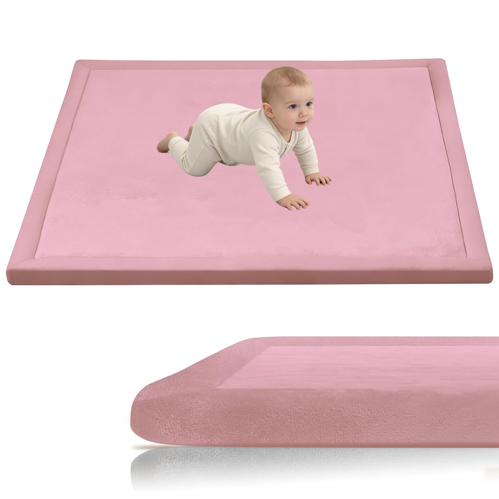 Stqyeiw Crawling Mat for Baby, 3cm Thick Baby Play Mat 80 x 100 cm Rose Red Area Rug Kids Rug Nursery Rug Play Crawling Mat Coral Velvet Babies Mats for Floor Play with Non Slip Backing