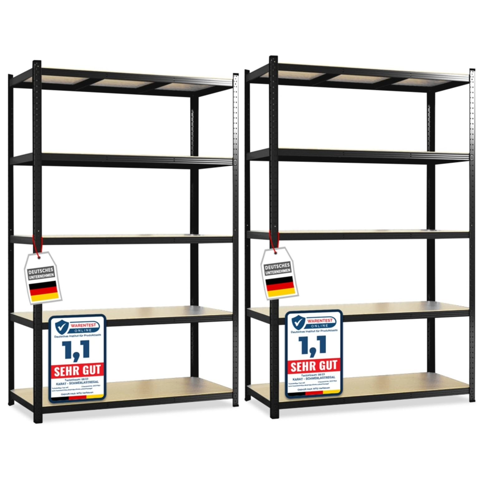 KARAT – Lot de 2 étagères Robustes Lakota pour Charges Lourdes – Étagères enfichables avec 5 tablettes réglables – Rayonnages en métal Idéal pour Cave ou Garage – Noir, 180 x 90 x 40 cm