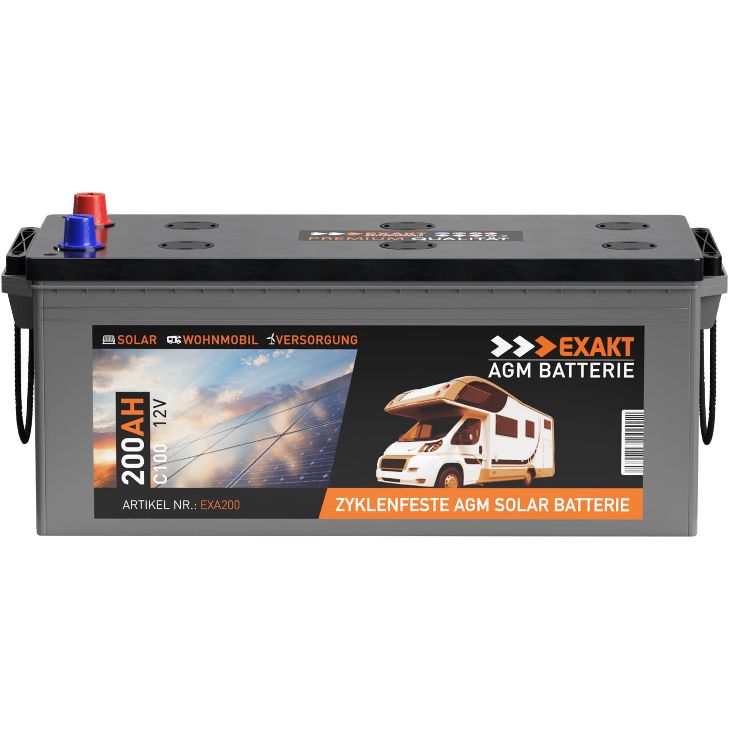 EXAKT AGM Batterie 200Ah 12V Solarbatterie Wohnmobil Boot Versorgung 180Ah