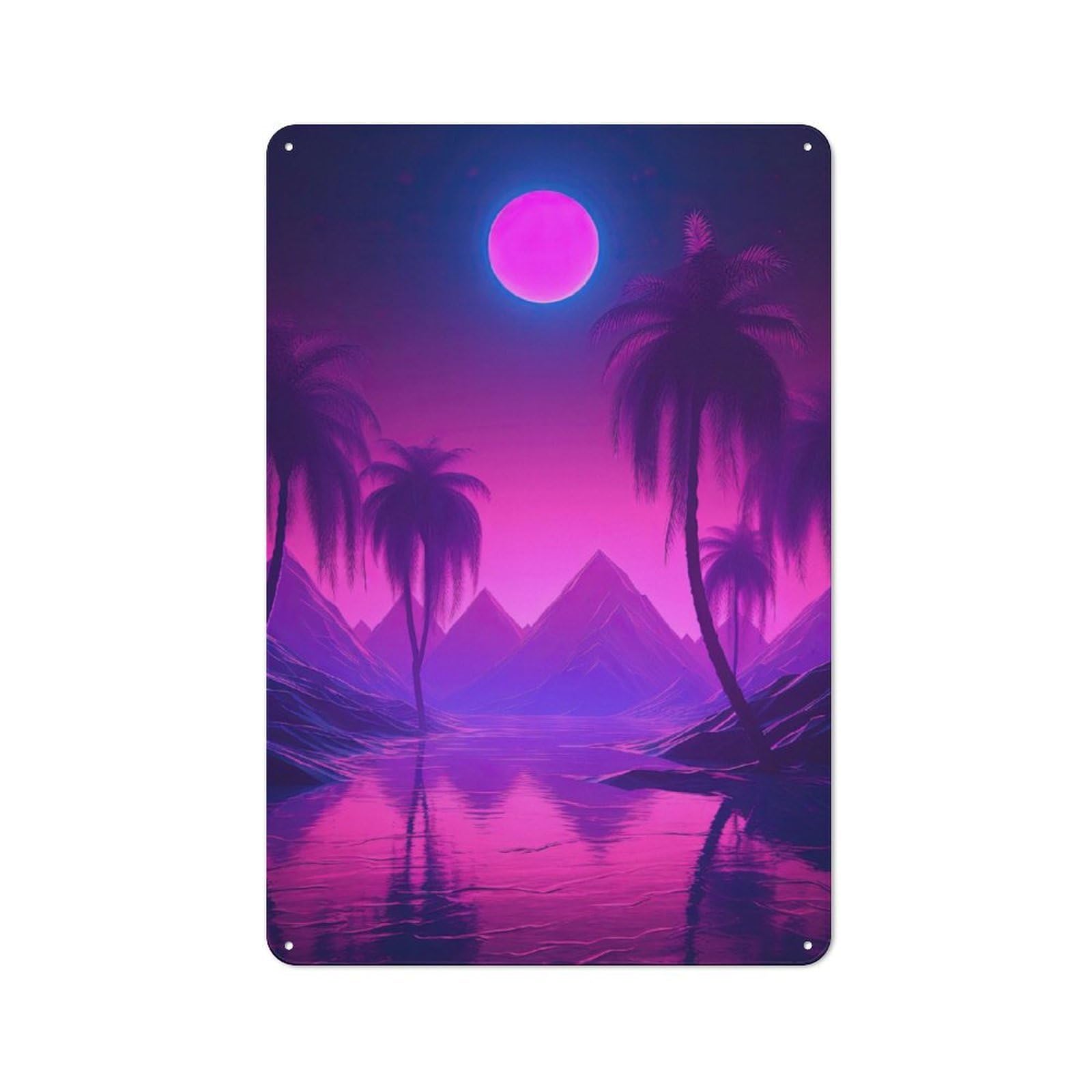 Junmoney Dreamy Synthwave Horizons Retro Metal Wall Sign 30X20cm For Guest Room Or Hallway, New-Space Wall Decor For Home Decor Collectors
