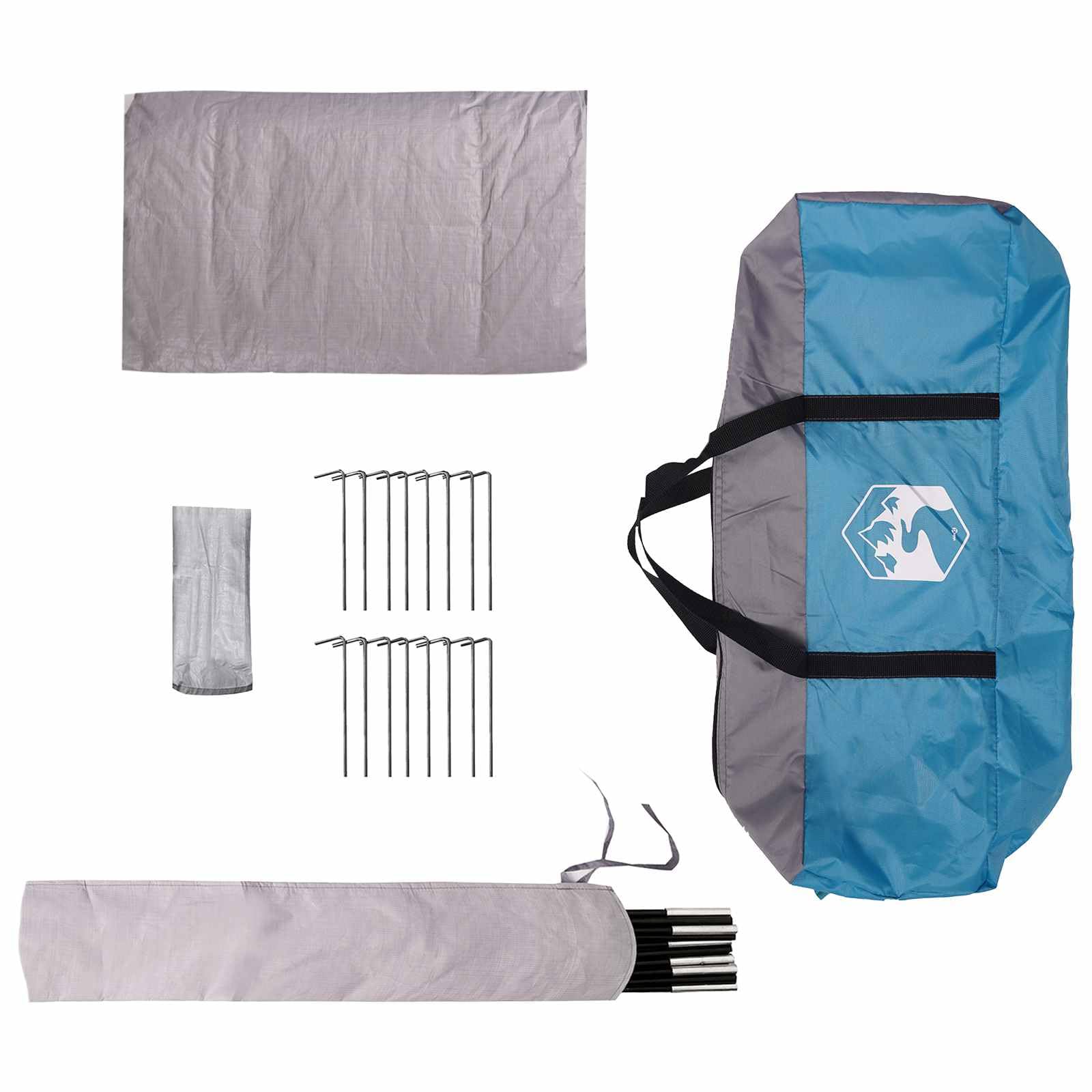Namiot rodzinny niebieski dla 18 osób z poliestru 185T, 540 x 540 x 335 cm, wodoszczelny i odporny na promieniowanie UV, w zestawie torba do przenoszenia, linki napinające i śledzie, idealny