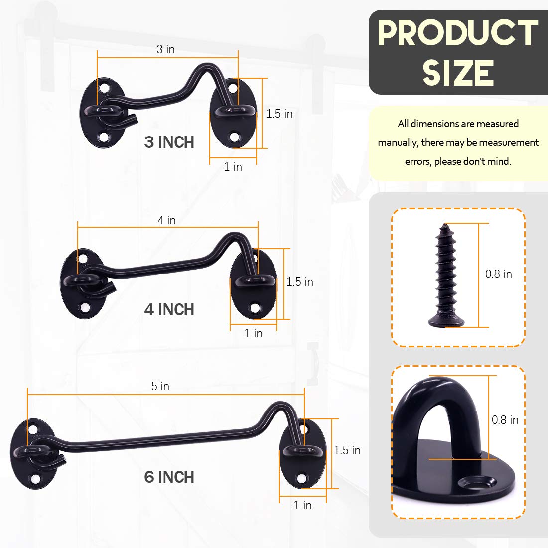 Rustark 6 Pack Barn Door Latch Set 2'', 4'' - Image 2