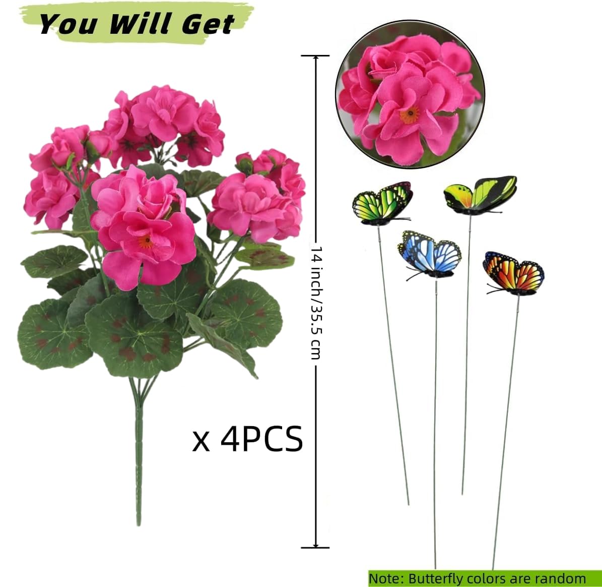 Avoik 4 fasci di fiori artificiali, per esterni, primavera, estate, decorazione finti, fiori di seta, resistenti ai raggi UV, per interni, per giardino, veranda, matrimonio, casa (rosa scuro)