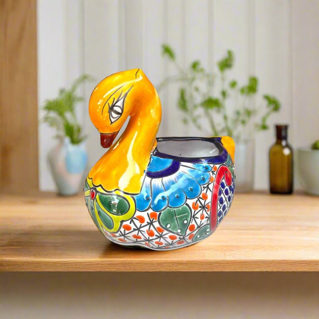 Talavera Swan Planter | Colorful Hand-Painted Mexican Pottery
