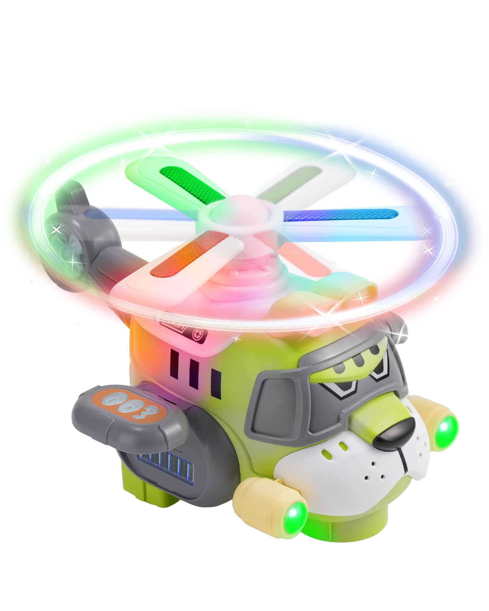 Jouet d'avion pour enfants de style tigre - jouet d'hélicoptère électrique avec lumières et sons, hélice tournante à 360 °, action Bump-and-Go - jouet éclairé pour tout-petits âges de 3 à 7 ans