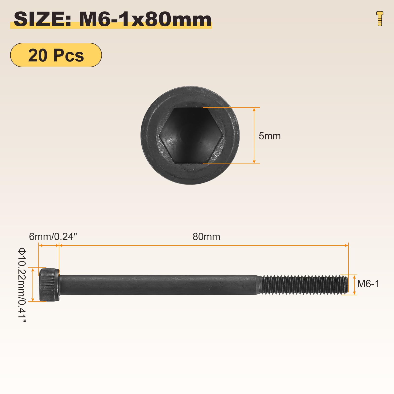 METALLIXITY Socket Head Cap Screws(M6-1x80)20Pcs, Carbon Steel Allen Socket Drive Metric Oxide - Image 2