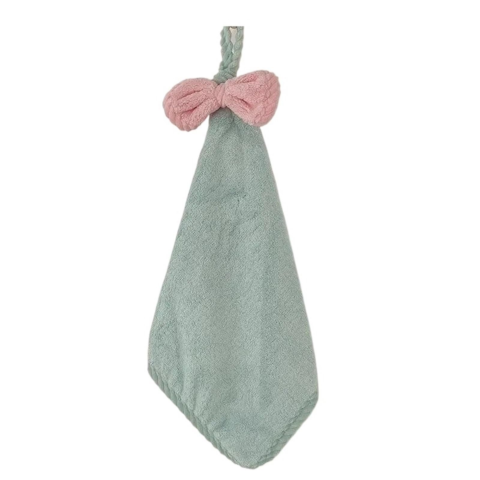 FGUJSUR Hand Towels Hand Wiping Cute Bow Hanging Coral Fleece Towel Bathroom Absorbent Small Quick Drying(Light green)