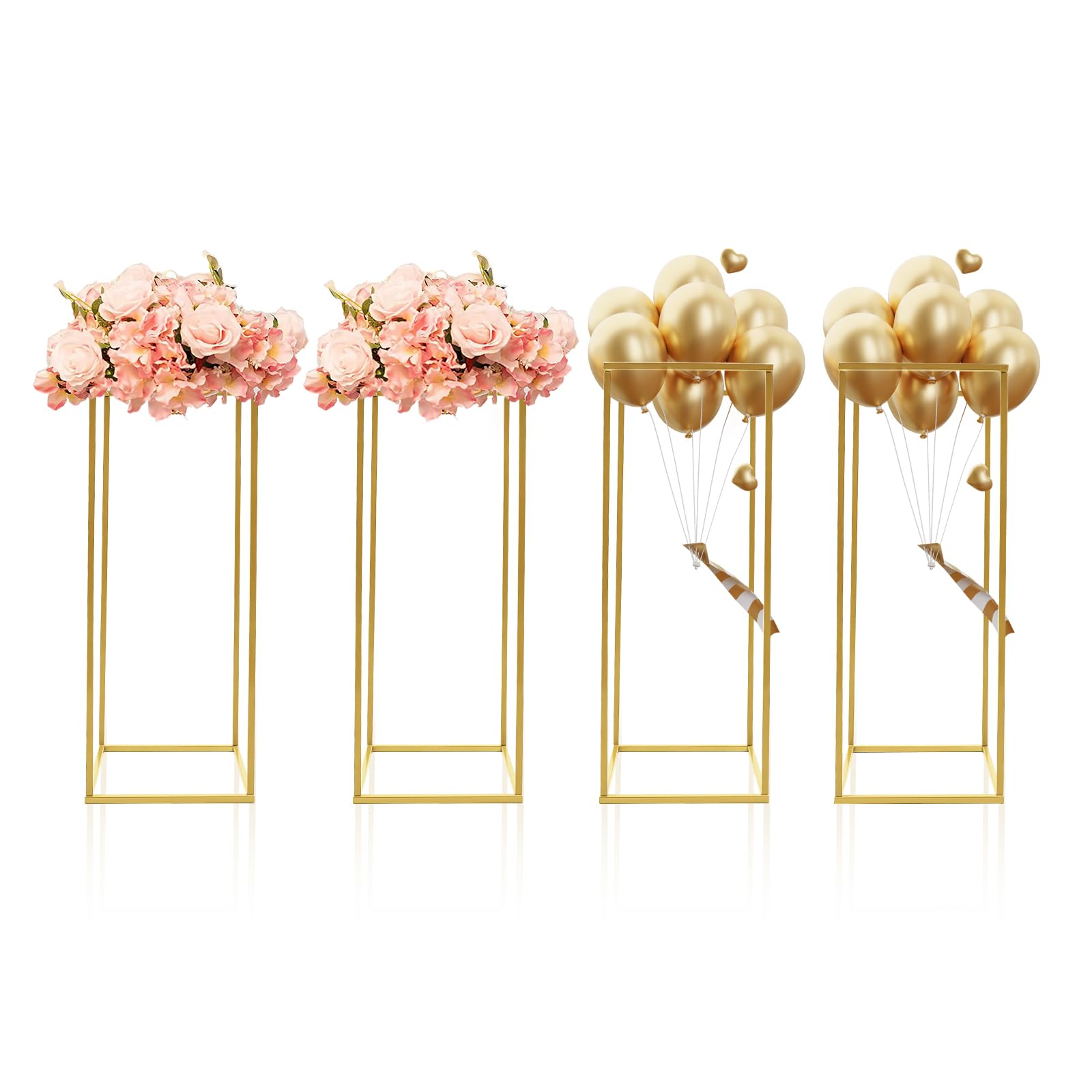 4Pcs Metal Flower Stand,Column Vases Wedding Centerpieces,Rectangular Geometric Flower Rack,Party Wedding Centerpiece Column Holder Rack Decor 9.44*9.44*23.62 in
