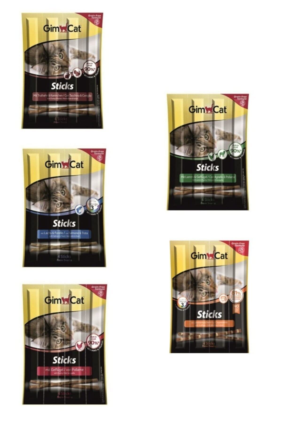 Gimcat Sticks 20 gr 5'li Set (Hindi-tavşan/Somon-morina/Kümes Hayvanı/Deniz Tarağı/Kuzu-Tavuk)