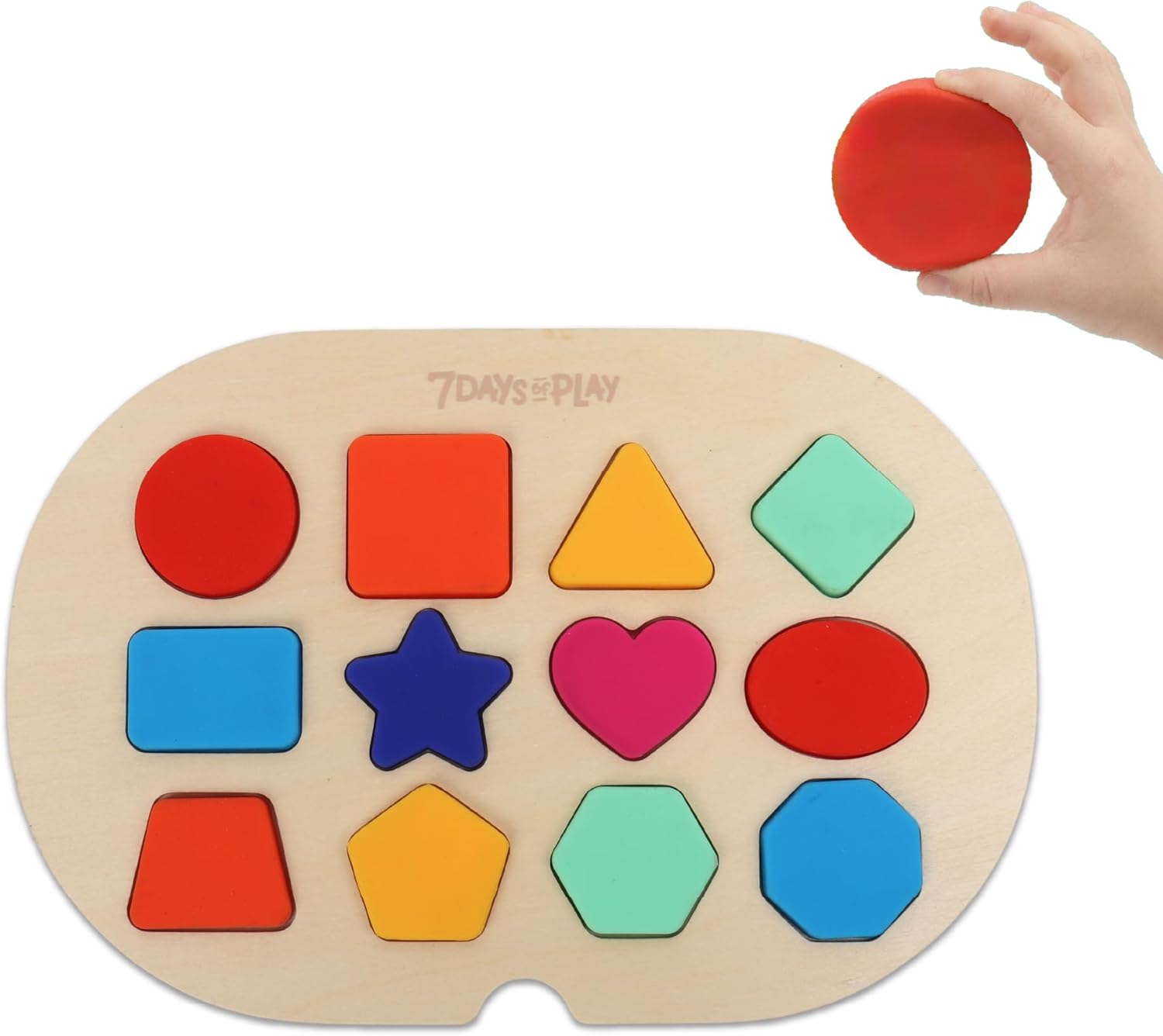 Shape Puzzle for Kids, Sensory Bin Insert for Sensory Tables, Silicone Geometric Shapes, Wooden Fine Motor Learning Toy by 7 Days of Play