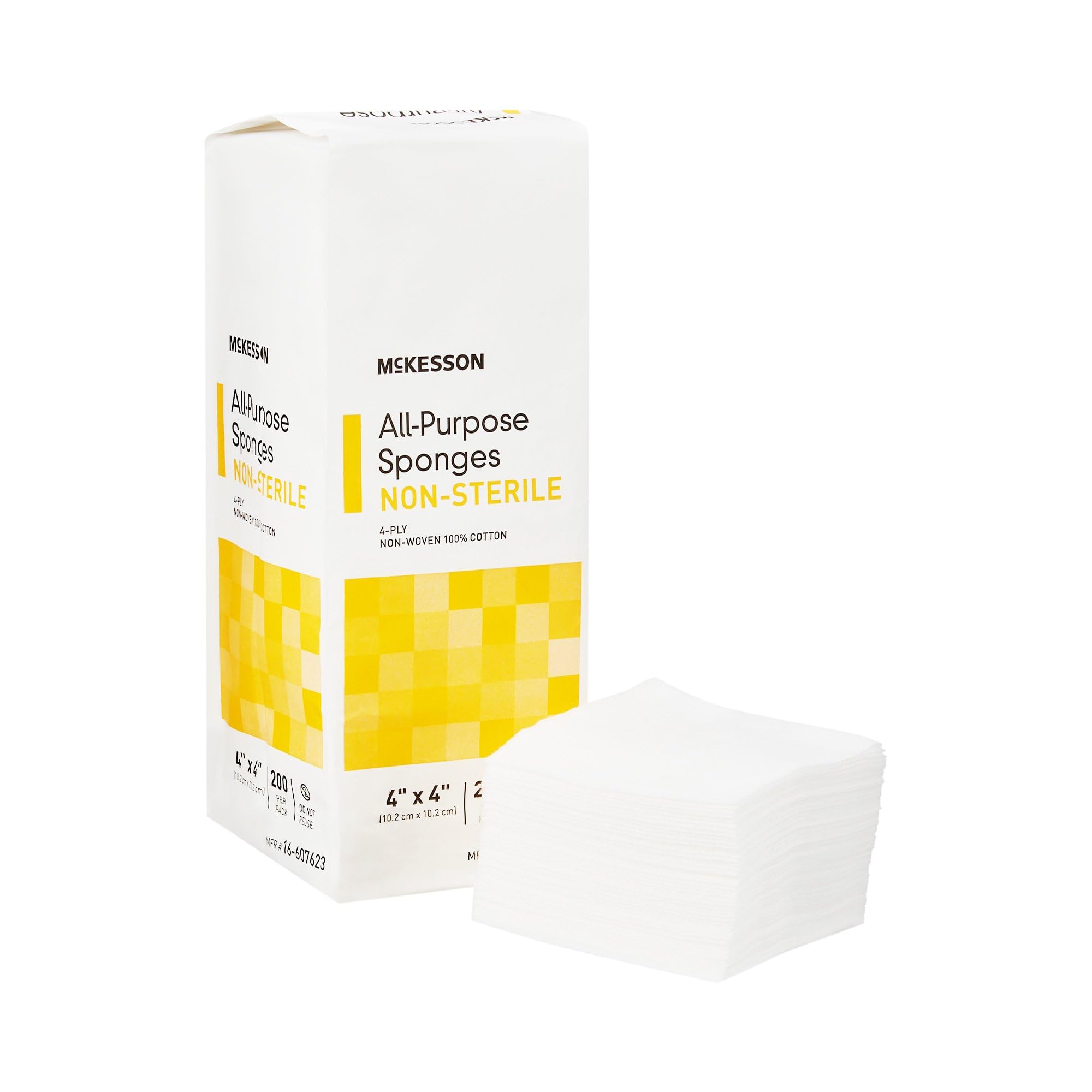 McKesson All Purpose Sponges, Non-Sterile, 4-Ply, 100% Cotton, 4 in x 4 in, 200 per Pack, 1 Pack