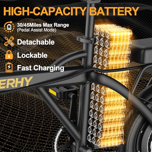 WERHY Electric Bike for Adults, 500W Motor, 22 MPH Max Speed Folding Ebike, 14″ Electric Bicycles, Max 30/40/50 Miles Range (Pedal Assist Mode), Mini E Bikes