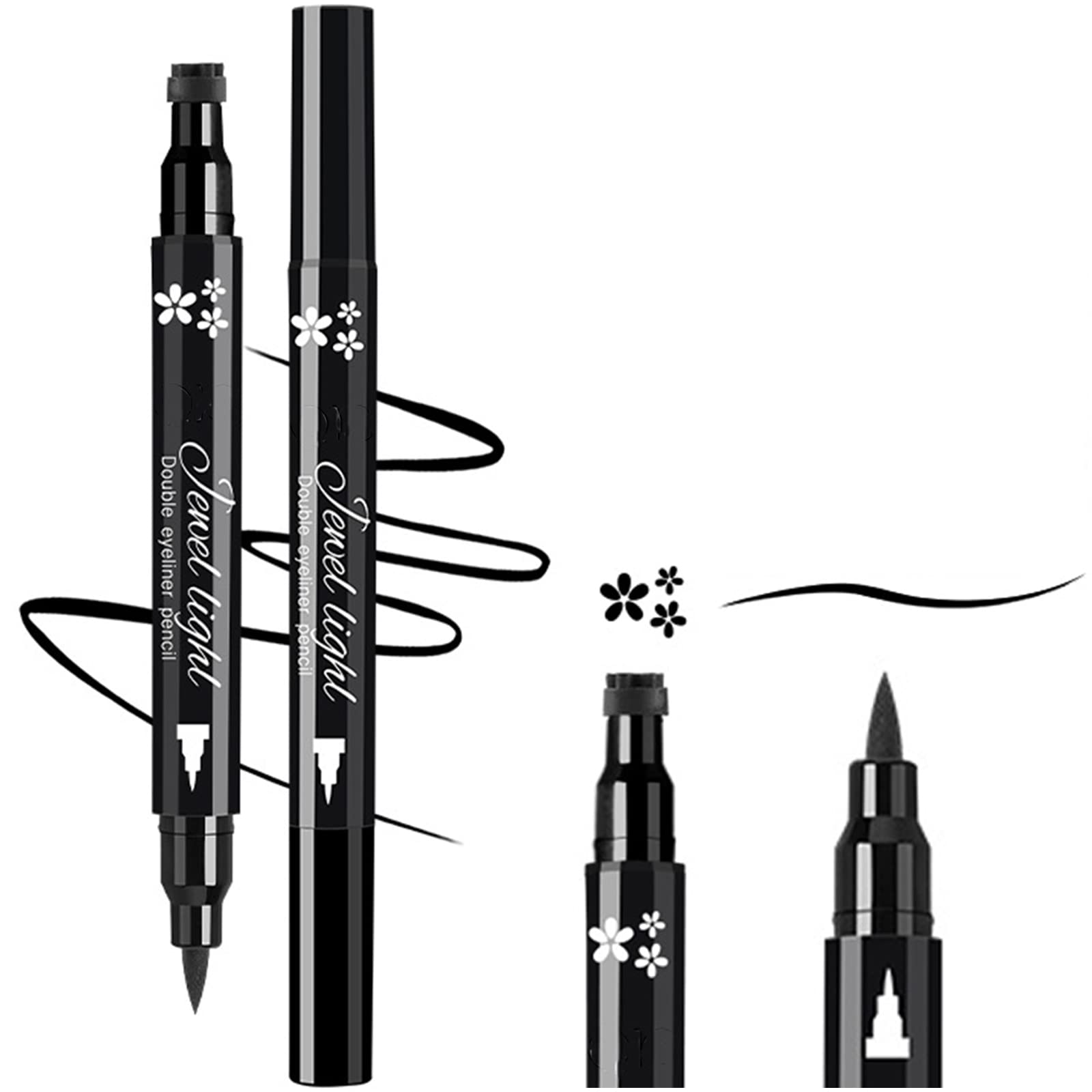 Flower Eyeliner Stamp Black Liquid Eyeliner Pen Double Ended Waterproof Eye Liner Pencil The Quick Flick Cat Eyeliner Stencil For Beginners Eye Make-Up,Long Lasting,Smudge-Proof(B-Flower)
