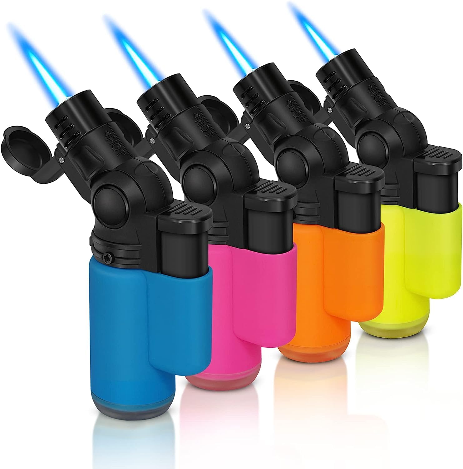 Cigar Torch Lighter, Cigarette Lighter, Pack of 4 Mini Jet Single Flame Butane Lighters, 45° Rotatable for Campfires, Candle, Fireplaces, Christmas Party Favors (Butane Not Included) (A-4pcs)