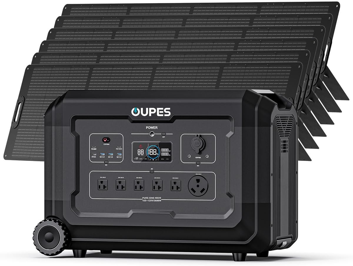 OUPES Mega 3 Portable Power Station 3600W, 3072Wh Solar Generator with 6x240W Solar Panels, Home Backup Battery Station Made for Emergency, Outdoor Camping RV/Van