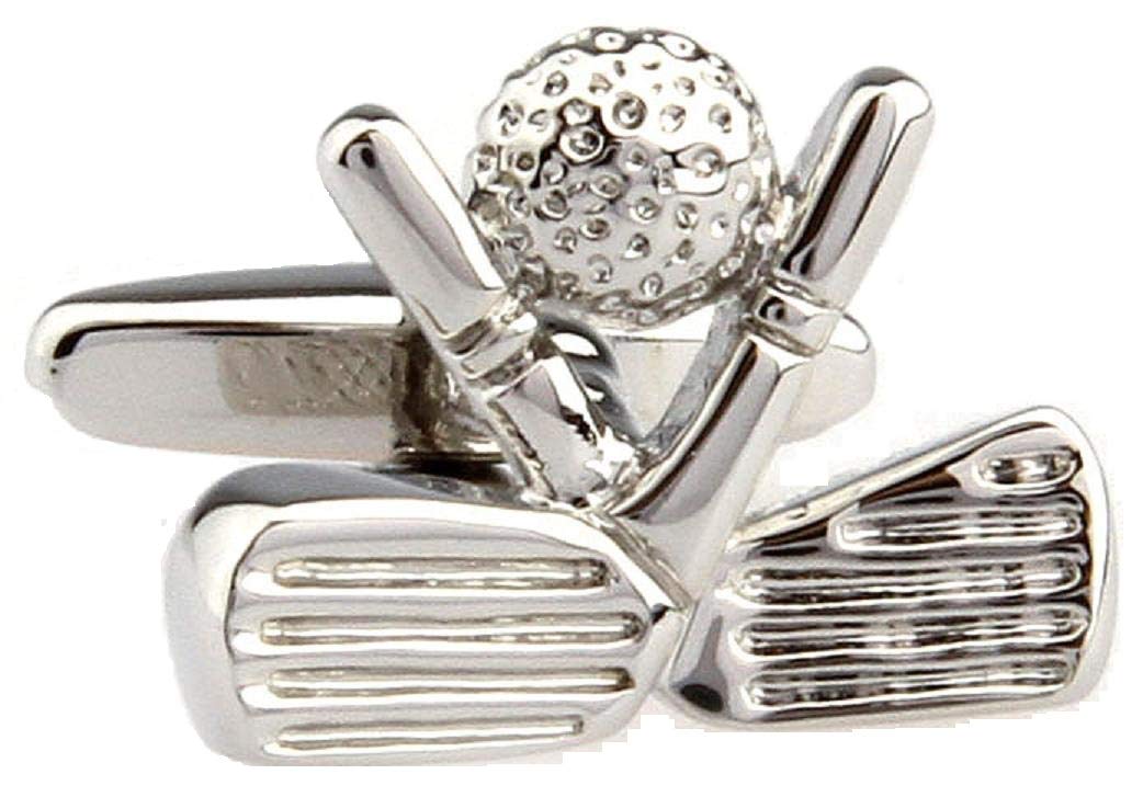 MRCUFFGolf Ball and Clubs Heads Pair Cufflinks in a Presentation Gift Box & Polishing Cloth