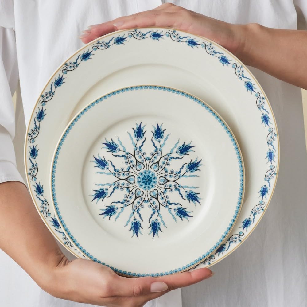 Karaca Forever Bone China Iznik - Vajilla de 24 piezas, 6 personas, multicolor