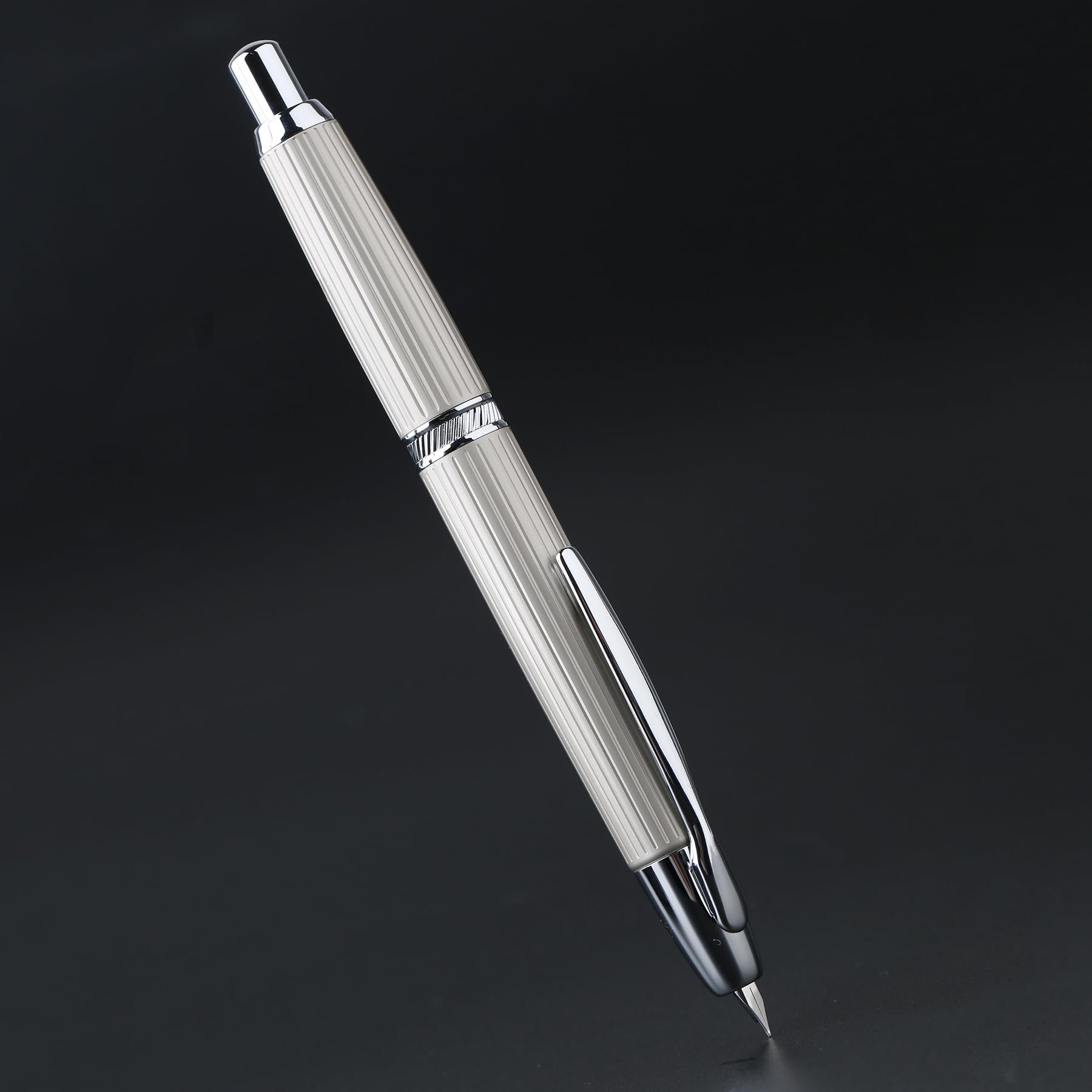 erofa Majohn A1 chowane pióro wieczne z pudełkiem, bardzo cienka stalówka, metalowy biały pasek, atrament z zestawem konwertera, z zestawem do pisania (z klipsem)