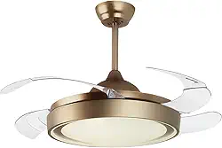 Ventilador Teto Retrátil 4 Pás Dourado Led Pás Transparente