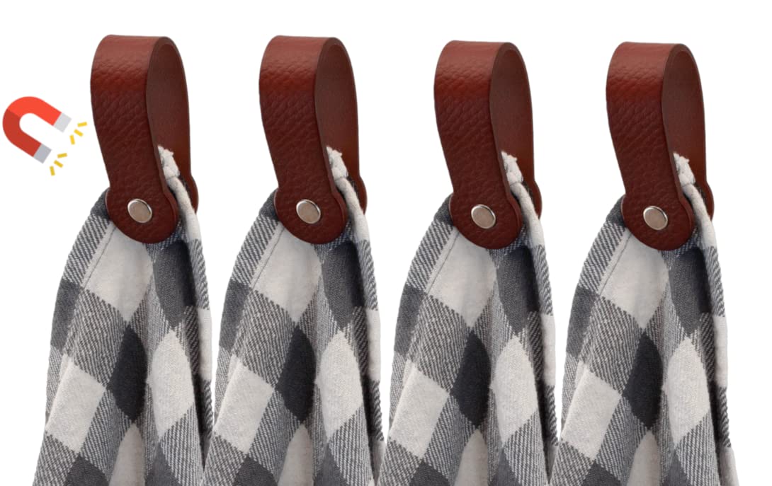 Brute Strength Cognac - Magnetic Towel Holder Leather - 4 Pcs - For Kitchen, Bathroom, Bath, Hook