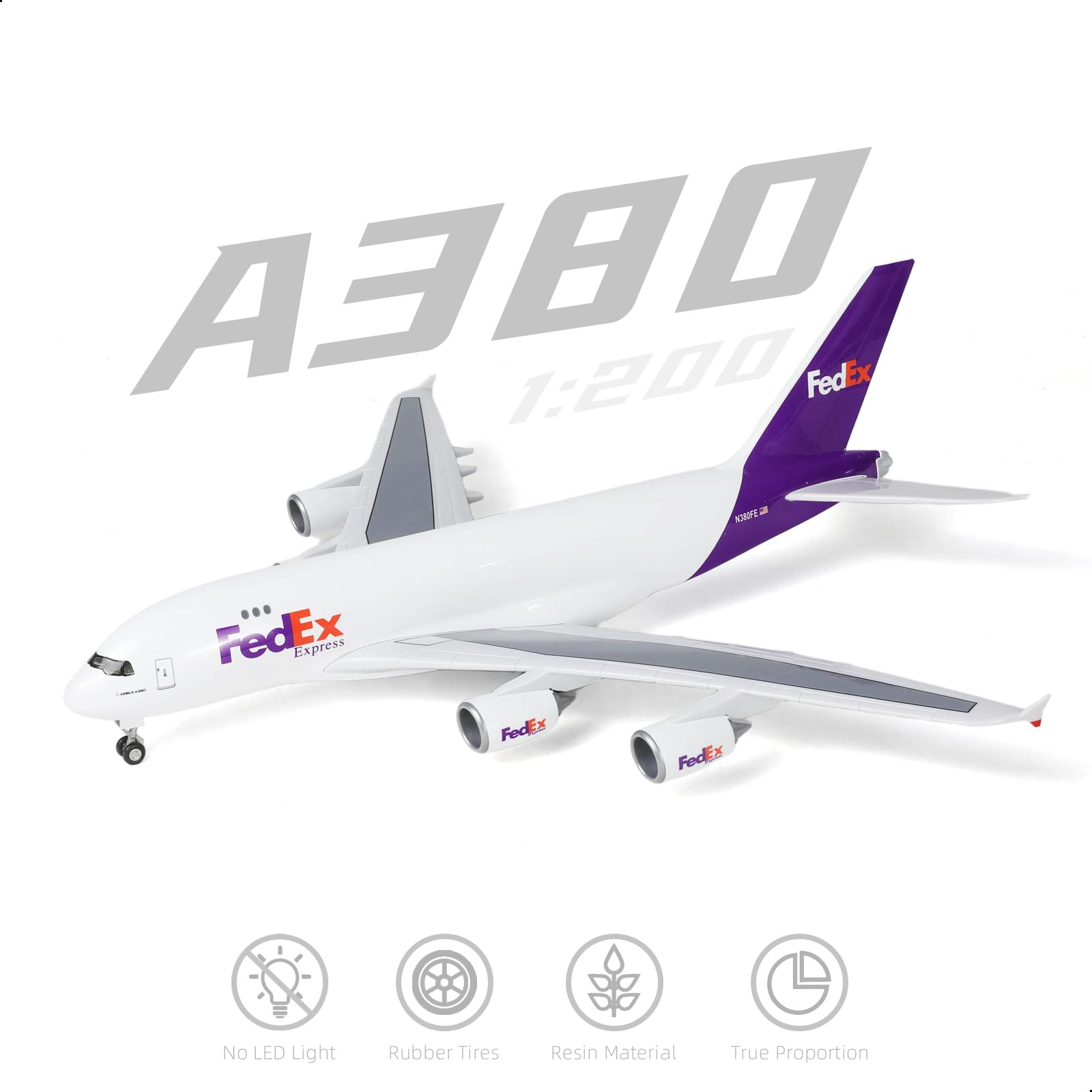 1:200 A380 do modeli samolotów FedEx - odlew ciśnieniowy wstępnie zbudowany
