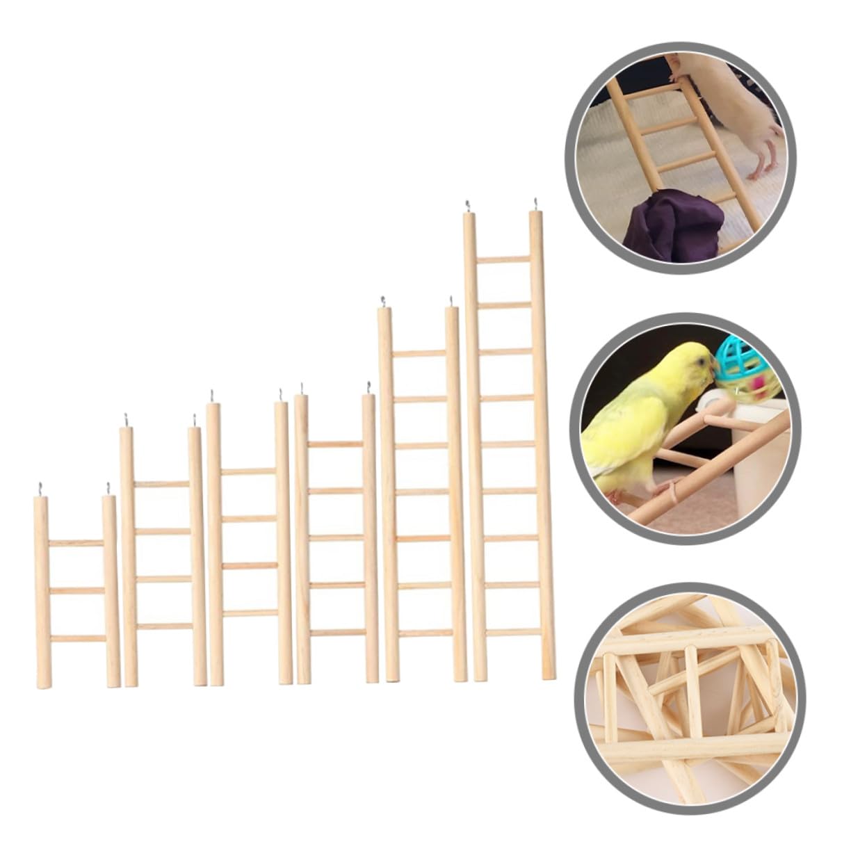 BESTonZON Set 6 Pezzi Scala per Uccelli in Legno Khaki per Pappagalli e Parrocchetti, Giocattolo da Arrampicata per Gabbia, Facile da Installare, Migliora L'equilibrio
