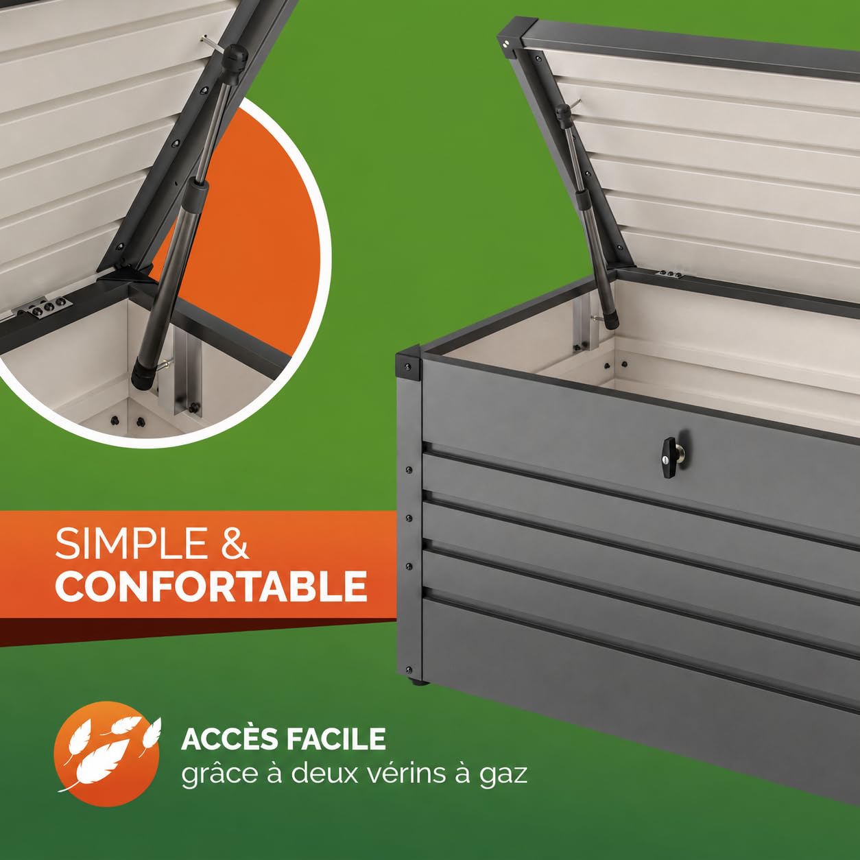 Gardebruk Coffre de rangement en Métal 385L Anthracite avec Vérin à gaz | Verrouillable par Cadenas à clés Inclus, 120x62 cm, Coffre de Jardin Extérieur, Rangement coussins et outils, Jusqu'à 100kg
