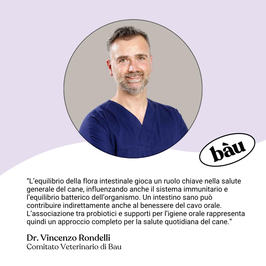 Bau Probiotici per Cani + Polvere Denti Antiplacca e Tartaro – Supporto Digestivo & Igiene Orale Totale – Fermenti Lattici, Alito Fresco e Riduzione Placca, Intestino Sano
