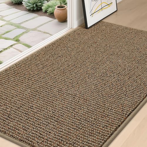 Image of BEQHAUSE Dirt Trapper Door Mat 36 inch x 60 inch, Non-Slip Washable Doormats Entrance Mat, Dirt Resistant and Absorbent Welcome Mat, Low Profile Floor Mats for Front Back Door and Entryway, Beige