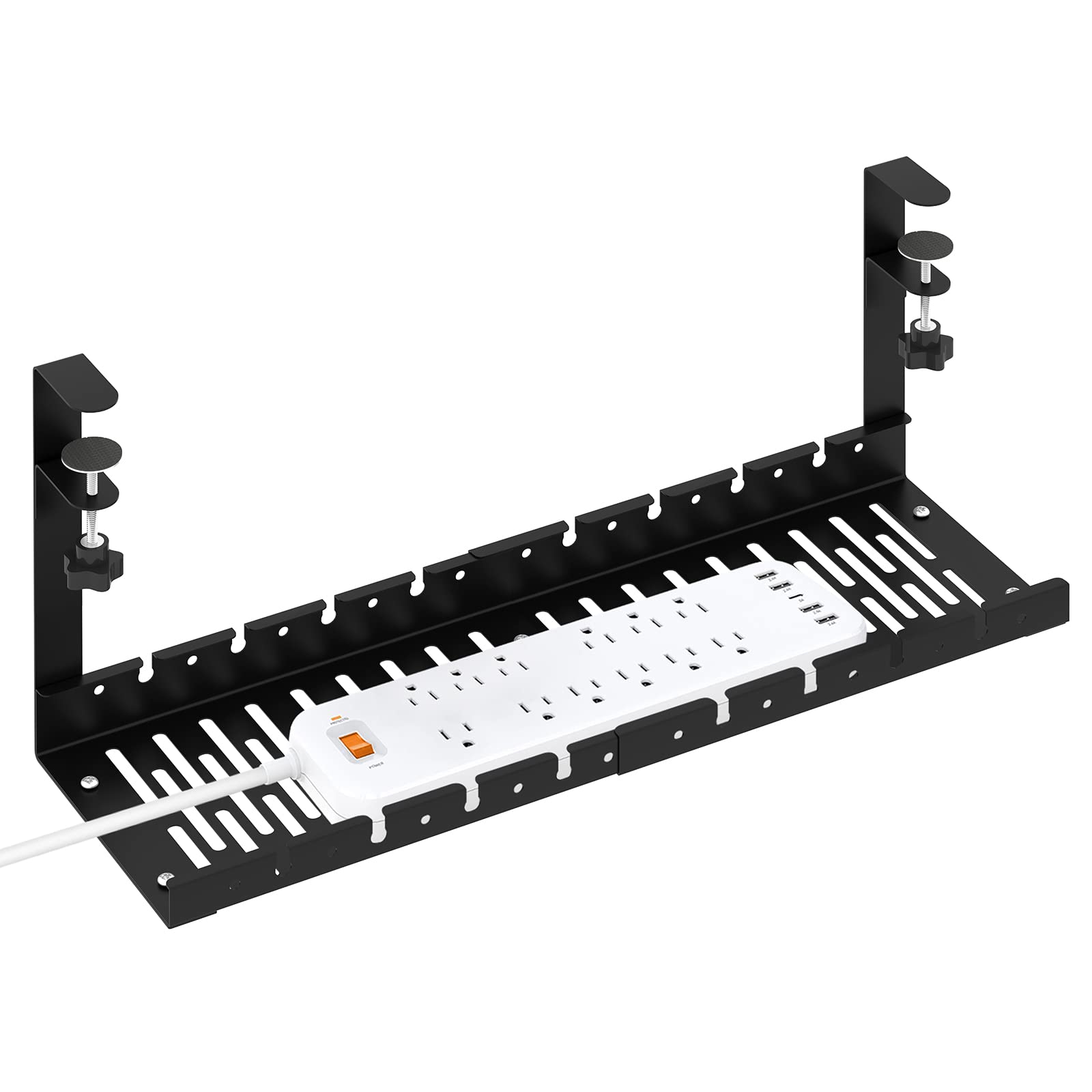 Under Desk Cable Management Tray, No Drill Cable Tray with Clamp, Adjustable Desk Wire Management Tray 13.8