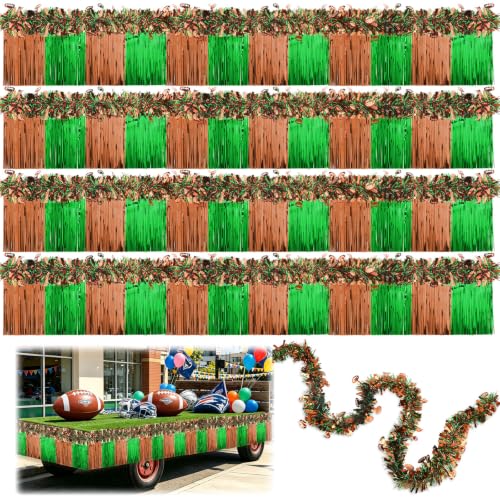 Image of MARFOREVER 8 Pcs Football Golf Cart Decorations Kit for Football Parade Float Tinsel Garland Foil Fringe Banner Green and Brown Party Decorations for Football Car Wagon Yard Sports Theme Decor