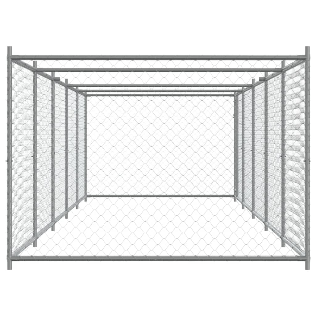 Perrera para perros con puerta, gris, 10 x 2 x 1,5 m, acero galvanizado, plegable, protección para exteriores e interiores, seguridad para perros, cachorros, parque infantil, jardín, camping